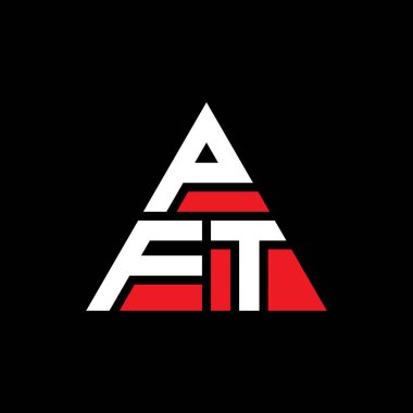 Üçgen şekilli PFT üçgen harf logosu tasarımı. PFT üçgen logo tasarımı monogramı. Kırmızı renkli PFT üçgen vektör şablonu. PFT üçgen logosu Basit, Zarif ve Lüks Logo.