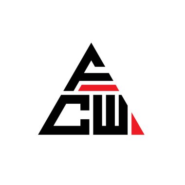 Üçgen şekilli FCW üçgen harf logosu tasarımı. FCW üçgen logo tasarımı monogramı. Kırmızı renkli FCW üçgen vektör şablonu. FCW üçgen logosu Basit, Zarif ve Lüks Logo.