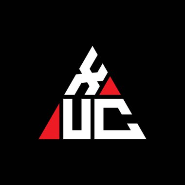 Üçgen şekilli XUC üçgen harf logosu tasarımı. XUC üçgen logo tasarımı monogramı. Kırmızı renkli XUC üçgen vektör şablonu. XUC üçgen logosu Basit, Zarif ve Lüks Logo.