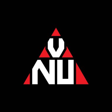 Üçgen şekilli VNU üçgen harf logosu tasarımı. VNU üçgen logo tasarımı monogramı. Kırmızı renkli VNU üçgen vektör şablonu. VNU üçgen logosu Basit, Zarif ve Lüks Logo.