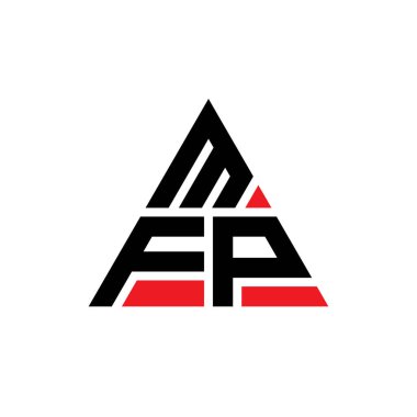 Üçgen şekilli MFP üçgen harf logosu tasarımı. MFP üçgen logo tasarımı monogramı. Kırmızı renkli MFP üçgen vektör şablonu. MFP üçgen logosu Basit, Zarif ve Lüks Logo.