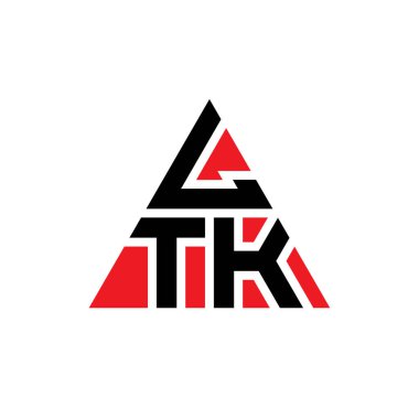 Üçgen şekilli LTK üçgen harf logosu tasarımı. LTK üçgen logo tasarımı monogramı. Kırmızı renkli LTK üçgen vektör logo şablonu. LTK üçgen logosu Basit, Zarif ve Lüks Logo.