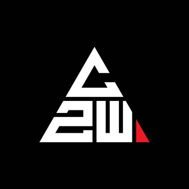 Üçgen şekilli CZW üçgen harf logosu tasarımı. CZW üçgen logo tasarımı monogramı. Kırmızı renkli CZW üçgen vektör şablonu. CZW üçgen logosu Basit, Zarif ve Lüks Logo.