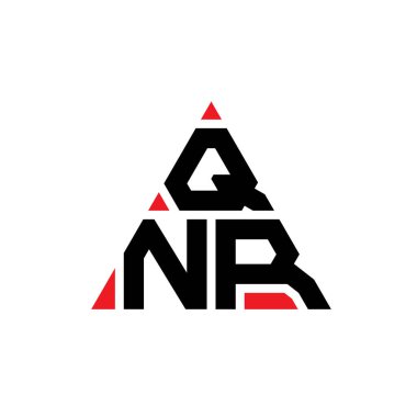 Üçgen şekilli QNR üçgen harf logosu tasarımı. QNR üçgen logo tasarımı monogramı. Kırmızı renkli QNR üçgen vektör şablonu. QNR üçgen logosu Basit, Zarif ve Lüks Logo.