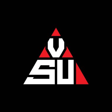 Üçgen şekilli VSU üçgen harf logosu tasarımı. VSU üçgen logo tasarımı monogramı. Kırmızı renkli VSU üçgen vektör şablonu. VSU üçgen logosu Basit, Zarif ve Lüks Logo.