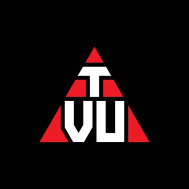 Üçgen şekilli TVU üçgen harf logosu tasarımı. TVU üçgen logo tasarımı monogramı. Kırmızı renkli TVU üçgen vektör şablonu. TVU üçgen logosu Basit, Zarif ve Lüks Logo.