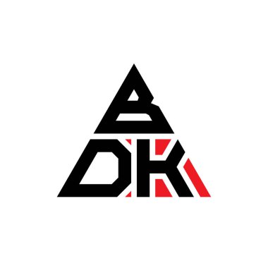 Üçgen şekilli BDK üçgen harf logosu tasarımı. BDK üçgen logo tasarımı monogramı. Kırmızı renkli BDK üçgen vektör şablonu. BDK üçgen logosu Basit, Zarif ve Lüks Logo.