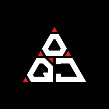 Üçgen şekilli OQJ üçgen harf logosu tasarımı. OQJ üçgen logo tasarımı monogramı. Kırmızı renkli OQJ üçgen vektör şablonu. OQJ üçgen logosu Basit, Zarif ve Lüks Logo.
