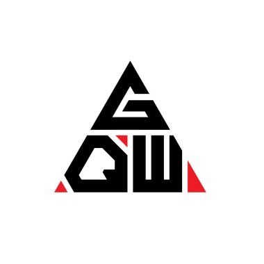 Üçgen şekilli GQW üçgen harf logosu tasarımı. GQW üçgen logo tasarımı monogramı. Kırmızı renkli GQW üçgen vektör şablonu. GQW üçgen logosu Basit, Zarif ve Lüks Logo.