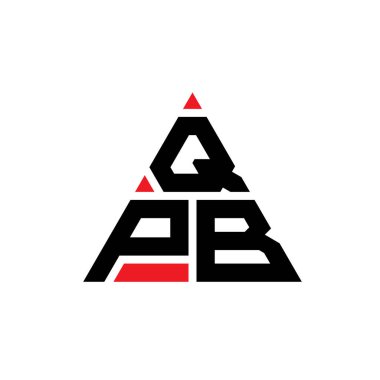 Üçgen şekilli QPB üçgen harf logosu tasarımı. QPB üçgen logo tasarımı monogramı. Kırmızı renkli QPB üçgen vektör şablonu. QPB üçgen logosu Basit, Zarif ve Lüks Logo.