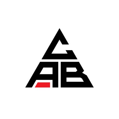 Üçgen şekilli CAB üçgen harf logosu tasarımı. CAB üçgen logo tasarımı monogramı. Kırmızı renkli CAB üçgen vektör logo şablonu. CAB üçgen logosu Basit, Zarif ve Lüks Logo.