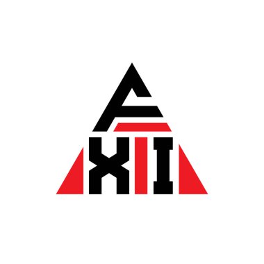 Üçgen şekilli FXI üçgen harf logosu tasarımı. FXI üçgen logo tasarımı monogramı. Kırmızı renkli FXI üçgen vektör logo şablonu. FXI üçgen logosu Basit, Zarif ve Lüks Logo.