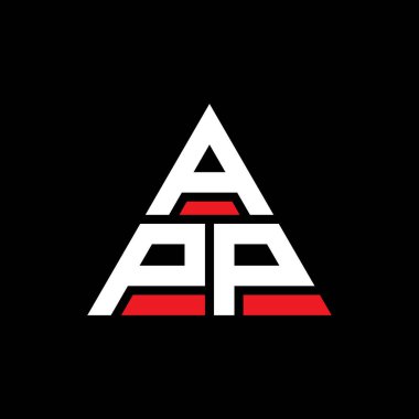Üçgen şekilli APP üçgen harf logosu tasarımı. APP üçgen logo tasarımı monogramı. APP üçgen logo şablonu kırmızı renkte. APP üçgen logosu Basit, Zarif ve Lüks Logo.