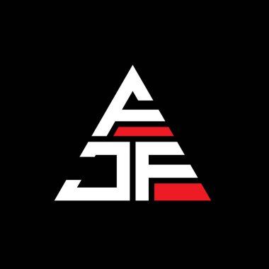 Üçgen şekilli FJF üçgen harf logosu tasarımı. FJF üçgen logo tasarımı monogramı. Kırmızı renkli FJF üçgen vektör logo şablonu. FJF üçgen logosu Basit, Zarif ve Lüks Logo.