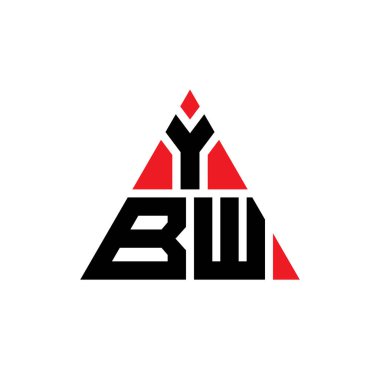 Üçgen şekilli YBW üçgen harf logosu tasarımı. YBW üçgen logo tasarımı monogramı. Kırmızı renkli YBW üçgen vektör şablonu. YBW üçgen logosu Basit, Zarif ve Lüks Logo.