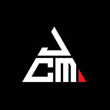 Üçgen şekilli JCM üçgen harf logosu tasarımı. JCM üçgen logo tasarımı monogramı. Kırmızı renkli JCM üçgen vektör şablonu. JCM üçgen logosu Basit, Zarif ve Lüks Logo.