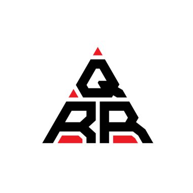 Üçgen şekilli QRR üçgen harf logosu tasarımı. QRR üçgen logo tasarımı monogramı. Kırmızı renkli QRR üçgen vektör şablonu. QRR üçgen logosu Basit, Zarif ve Lüks Logo.