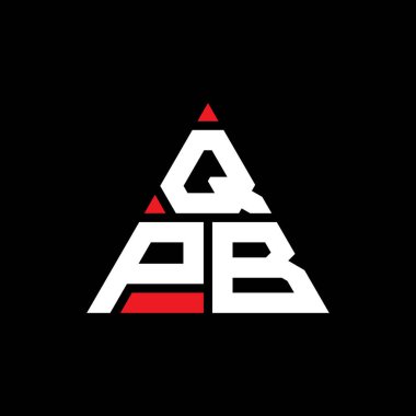 Üçgen şekilli QPB üçgen harf logosu tasarımı. QPB üçgen logo tasarımı monogramı. Kırmızı renkli QPB üçgen vektör şablonu. QPB üçgen logosu Basit, Zarif ve Lüks Logo.