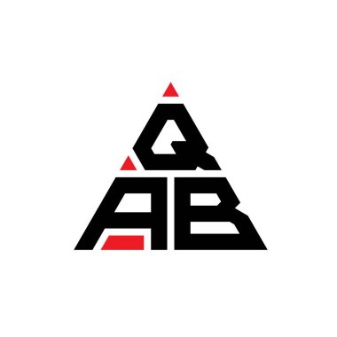 Üçgen şekilli QAB üçgen harf logosu tasarımı. QAB üçgen logo tasarımı monogramı. Kırmızı renkli QAB üçgen vektör logo şablonu. QAB üçgen logosu Basit, Zarif ve Lüks Logo.
