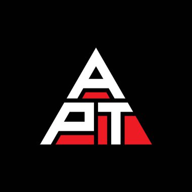 Üçgen şekilli APT üçgen harf logosu tasarımı. APT üçgen logo tasarımı monogramı. Kırmızı renkli APT üçgen vektör logo şablonu. APT üçgen logosu Basit, Zarif ve Lüks Logo.