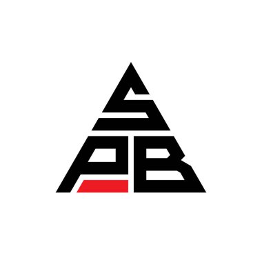 Üçgen şekilli SPB üçgen harf logosu tasarımı. SPB üçgen logo tasarımı monogramı. Kırmızı renkli SPB üçgen vektör logo şablonu. SPB üçgen logosu Basit, Zarif ve Lüks Logo.