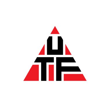 Üçgen şekilli UTF üçgen harf logosu tasarımı. UTF üçgen logo tasarımı monogramı. Kırmızı renkli UTF üçgen vektör şablonu. UTF üçgen logosu Basit, Zarif ve Lüks Logo.