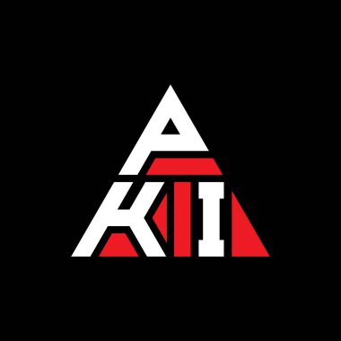 Üçgen şekilli PKI üçgen harf logosu tasarımı. PKI üçgen logo tasarımı monogramı. Kırmızı renkli PKI üçgen vektör şablonu. PKI üçgen logosu Basit, Zarif ve Lüks Logo.