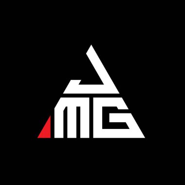 Üçgen şekilli JMG üçgen harf logosu tasarımı. JMG üçgen logo tasarımı monogramı. Kırmızı renkli JMG üçgen vektör şablonu. JMG üçgen logosu Basit, Zarif ve Lüks Logo.