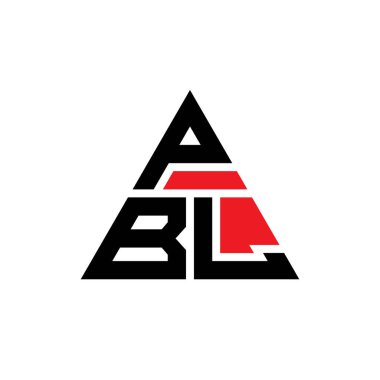 Üçgen şekilli PBL üçgen harf logosu tasarımı. PBL üçgen logo tasarımı monogramı. Kırmızı renkli PBL üçgen vektör şablonu. PBL üçgen logosu Basit, Zarif ve Lüks Logo.