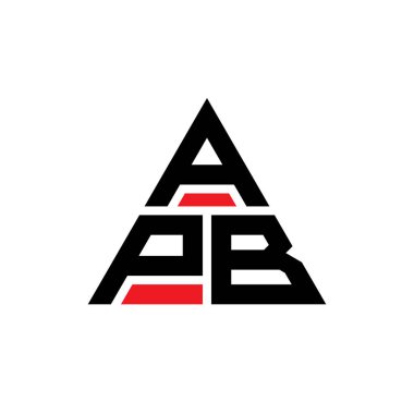 Üçgen şekilli APB üçgen harf logosu tasarımı. APB üçgen logo tasarımı monogramı. Kırmızı renkli APB üçgen vektör logo şablonu. APB üçgen logosu Basit, Zarif ve Lüks Logo.