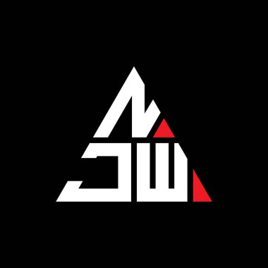 Üçgen şekilli NJW üçgen harf logosu tasarımı. NJW üçgen logo tasarımı monogramı. Kırmızı renkli NJW üçgen vektör şablonu. NJW üçgen logosu Basit, Zarif ve Lüks Logo.
