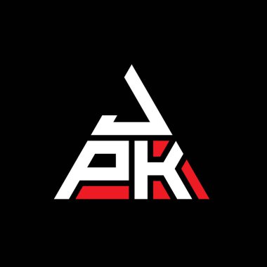 Üçgen şekilli JPK üçgen harf logosu tasarımı. JPK üçgen logo tasarımı monogramı. Kırmızı renkli JPK üçgen vektör şablonu. JPK üçgen logosu Basit, Zarif ve Lüks Logo.