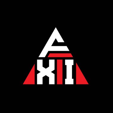 Üçgen şekilli FXI üçgen harf logosu tasarımı. FXI üçgen logo tasarımı monogramı. Kırmızı renkli FXI üçgen vektör logo şablonu. FXI üçgen logosu Basit, Zarif ve Lüks Logo.