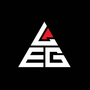 Üçgen şekilli LEG üçgen harf logosu tasarımı. LEG üçgen logo tasarımı monogramı. Kırmızı renkli LEG üçgen vektör logo şablonu. LEG üçgen logosu Basit, Zarif ve Lüks Logo.