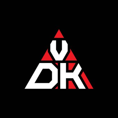 Üçgen şekilli VDK üçgen harf logosu tasarımı. VDK üçgen logo tasarımı monogramı. Kırmızı renkli VDK üçgen vektör şablonu. VDK üçgen logosu Basit, Zarif ve Lüks Logo.