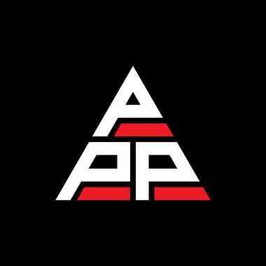 Üçgen şekilli PPP üçgen harf logosu tasarımı. PPP üçgen logo tasarımı monogramı. Kırmızı renkli PPP üçgen vektör logo şablonu. PPP üçgen logosu Basit, Zarif ve Lüks Logo.