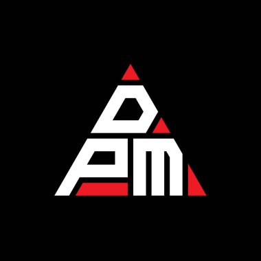 Üçgen şekilli DPM üçgen harf logosu tasarımı. DPM üçgen logo tasarımı monogramı. Kırmızı renkli DPM üçgen vektör logo şablonu. DPM üçgen logosu Basit, Zarif ve Lüks Logo.