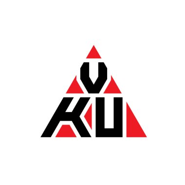 Üçgen şekilli VKU üçgen harf logosu tasarımı. VKU üçgen logo tasarımı monogramı. Kırmızı renkli VKU üçgen vektör şablonu. VKU üçgen logosu Basit, Zarif ve Lüks Logo.