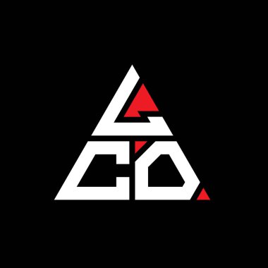 Üçgen şekilli LCO üçgen harf logosu tasarımı. LCO üçgen logo tasarımı monogramı. Kırmızı renkli LCO üçgen vektör şablonu. LCO üçgen logosu Basit, Zarif ve Lüks Logo.