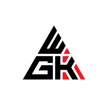 Üçgen şekilli WGK üçgen harf logosu tasarımı. WGK üçgen logo tasarımı monogramı. Kırmızı renkli WGK üçgen vektör şablonu. WGK üçgen logosu Basit, Zarif ve Lüks Logo. WGK