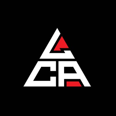 Üçgen şekilli LCA üçgen harf logosu tasarımı. LCA üçgen logo tasarımı monogramı. Kırmızı renkli LCA üçgen vektör logo şablonu. LCA üçgen logosu Basit, Zarif ve Lüks Logo.