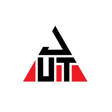 Üçgen şekilli JUT üçgen harf logosu tasarımı. JUT üçgen logo tasarımı monogramı. Kırmızı renkli JUT üçgen vektör logo şablonu. JUT üçgen logosu Basit, Zarif ve Lüks Logo.