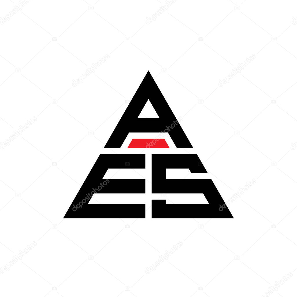 AES triangle letter logo design with triangle shape. AES triangle logo design monogram. AES triangle vector logo template with red color. AES triangular logo Simple, Elegant, and Luxurious Logo.