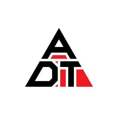 Üçgen şekilli ADT üçgen harf logosu tasarımı. ADT üçgen logo tasarımı monogramı. Kırmızı renkli ADT üçgen logo şablonu. ADT üçgen logosu Basit, Zarif ve Lüks Logo.