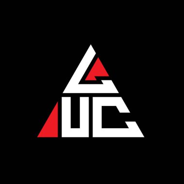 Üçgen şekilli LUC üçgen harf logosu tasarımı. LUC üçgen logo tasarımı monogramı. Kırmızı renkli LUC üçgen vektör logo şablonu. LUC üçgen logosu Basit, Zarif ve Lüks Logo.