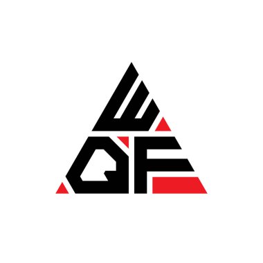 Üçgen şekilli WQF üçgen harf logosu tasarımı. WQF üçgen logo tasarımı monogramı. Kırmızı renkli WQF üçgen vektör şablonu. WQF üçgen logosu Basit, Zarif ve Lüks Logo.