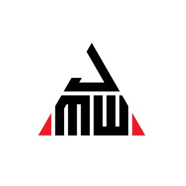 Üçgen şekilli JMW üçgen harf logosu tasarımı. JMW üçgen logo tasarımı monogramı. Kırmızı renkli JMW üçgen vektör logo şablonu. JMW üçgen logosu Basit, Zarif ve Lüks Logo.