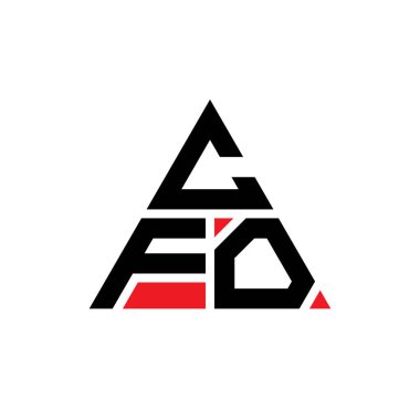 Üçgen şekilli CFO üçgen harf logosu tasarımı. CFO üçgeni logo tasarımı monogramı. Kırmızı renkli CFO üçgen vektör logo şablonu. CFO üçgen logosu Basit, Zarif ve Lüks Logo.
