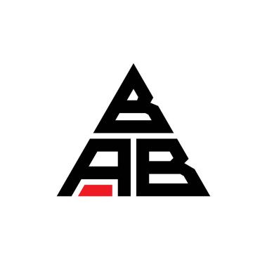 Üçgen şekilli BAB üçgen harf logosu tasarımı. BAB üçgen logo tasarımı monogramı. Kırmızı renkli BAB üçgen vektör logo şablonu. BAB üçgen logosu Basit, Zarif ve Lüks Logo.