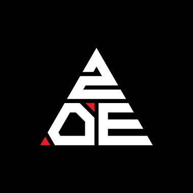 Üçgen şekilli ZOE üçgen harf logosu tasarımı. ZOE üçgen logo tasarımı monogramı. Kırmızı renkli ZOE üçgen vektör logosu. ZOE üçgen logosu Basit, Zarif ve Lüks Logo.
